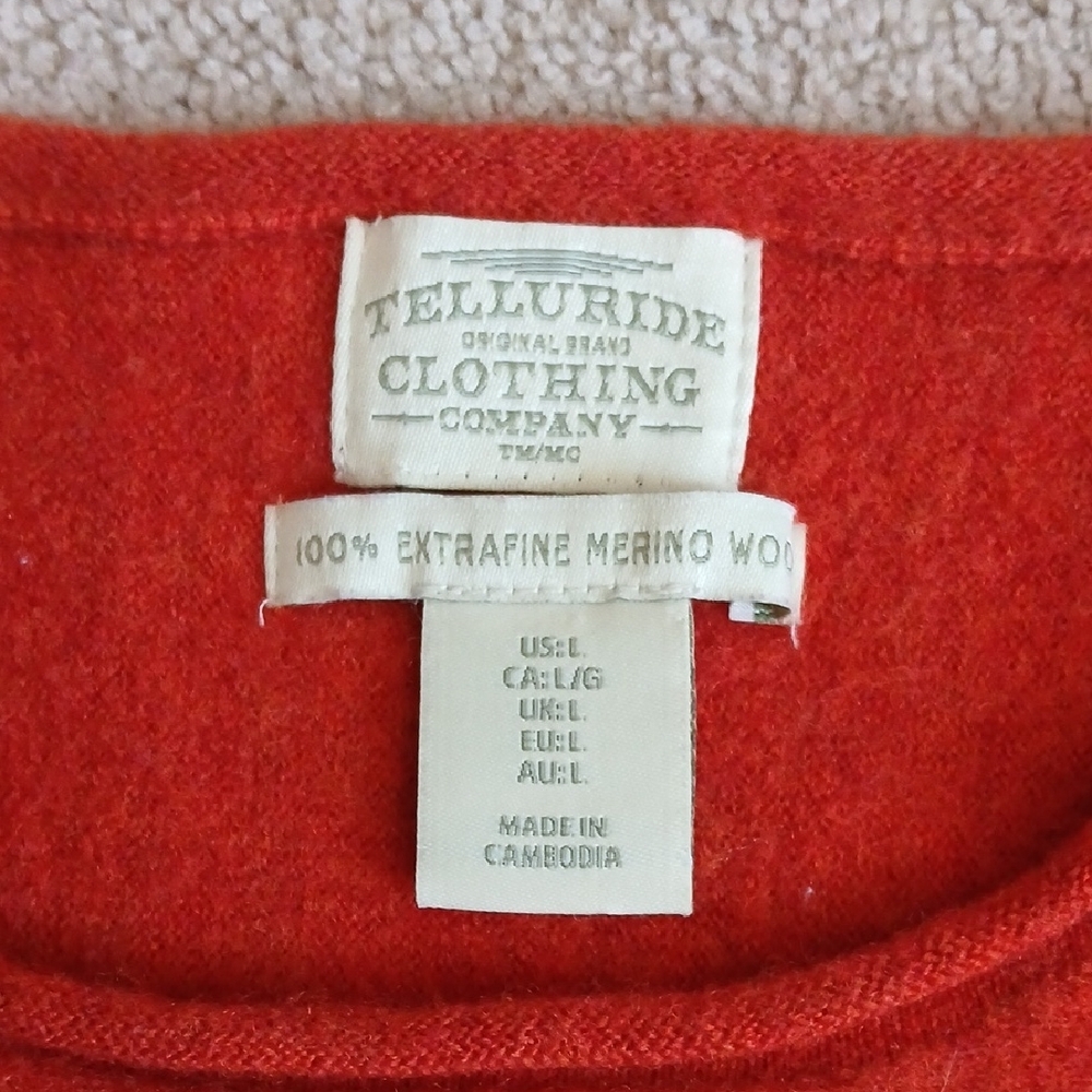 Merino Wool Elegant Tangerine Crew Neck Sweater - Picture 2 of 6